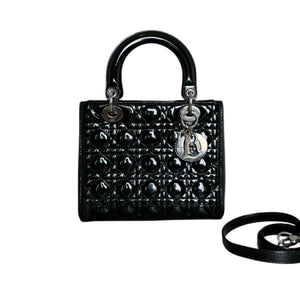 Lady Dior Medium Patent Black Quilted SHW