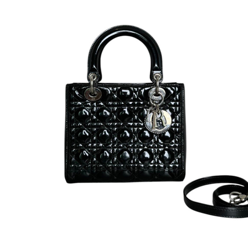 Lady Dior Medium Patent Black Quilted SHW