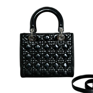 Lady Dior Medium Patent Black Quilted SHW