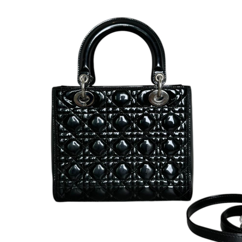Lady Dior Medium Patent Black Quilted SHW