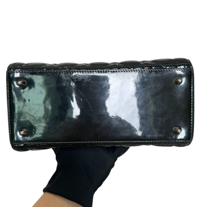Lady Dior Medium Patent Black Quilted SHW