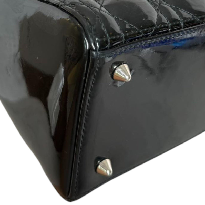 Lady Dior Medium Patent Black Quilted SHW