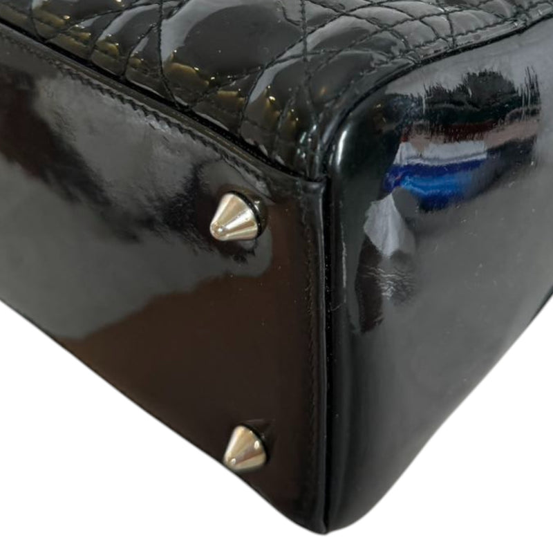 Lady Dior Medium Patent Black Quilted SHW