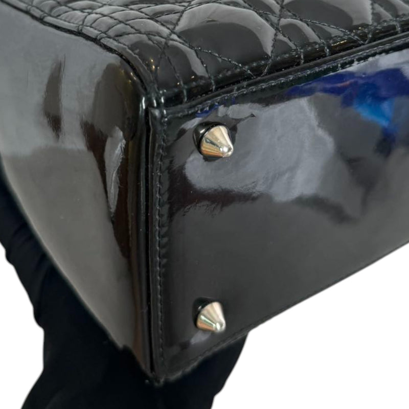 Lady Dior Medium Patent Black Quilted SHW