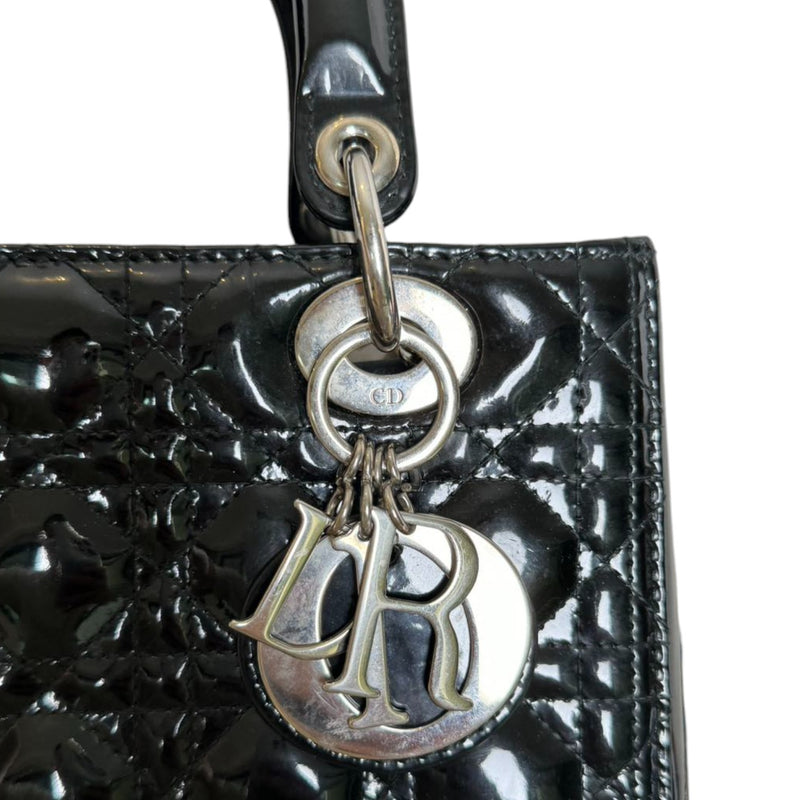 Lady Dior Medium Patent Black Quilted SHW