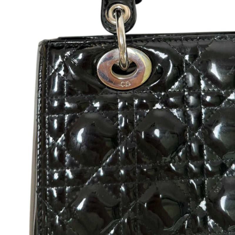 Lady Dior Medium Patent Black Quilted SHW
