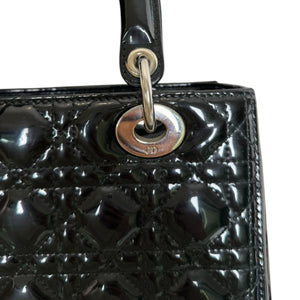 Lady Dior Medium Patent Black Quilted SHW