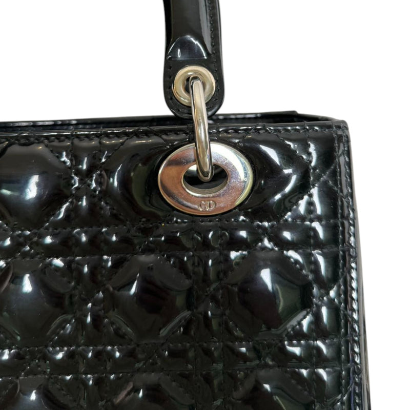 Lady Dior Medium Patent Black Quilted SHW