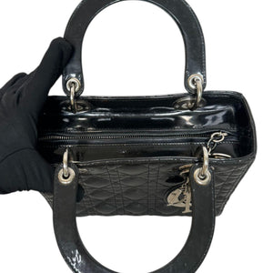 Lady Dior Medium Patent Black Quilted SHW