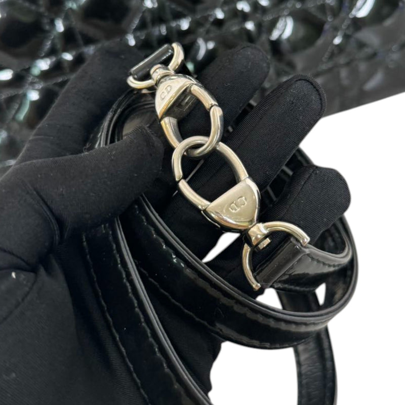 Lady Dior Medium Patent Black Quilted SHW