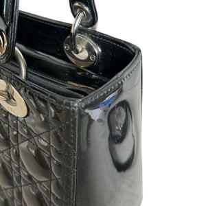 Lady Dior Medium Patent Black Quilted SHW