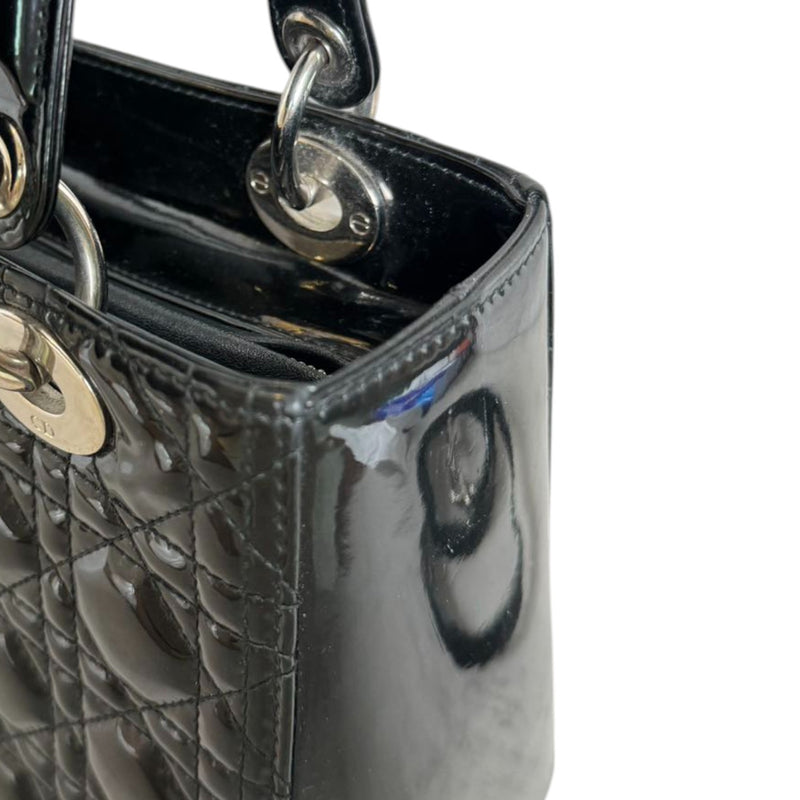 Lady Dior Medium Patent Black Quilted SHW
