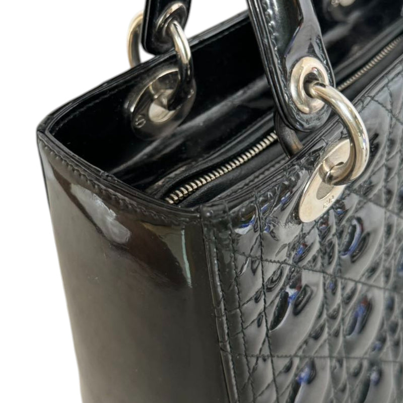 Lady Dior Medium Patent Black Quilted SHW