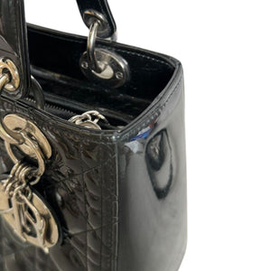 Lady Dior Medium Patent Black Quilted SHW