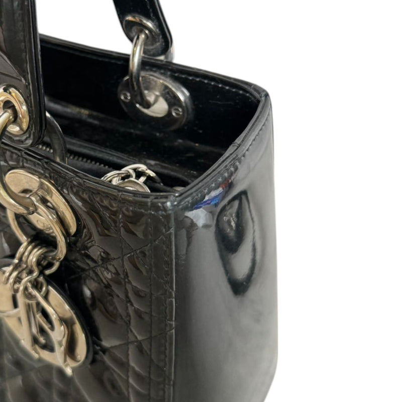 Lady Dior Medium Patent Black Quilted SHW