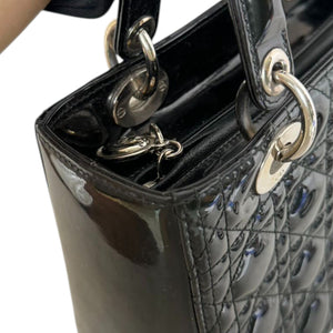 Lady Dior Medium Patent Black Quilted SHW