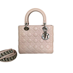 Lady Dior Medium Lambskin Quilted Light Pink SHW