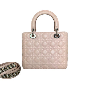 Lady Dior Medium Lambskin Quilted Light Pink SHW