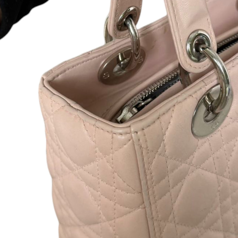 Lady Dior Medium Lambskin Quilted Light Pink SHW