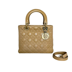 Lady Dior Medium Lambskin Cannage Beige GHW