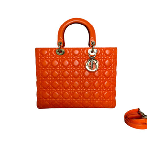 Lady Dior Large Lambskin Cannage Orange GHW
