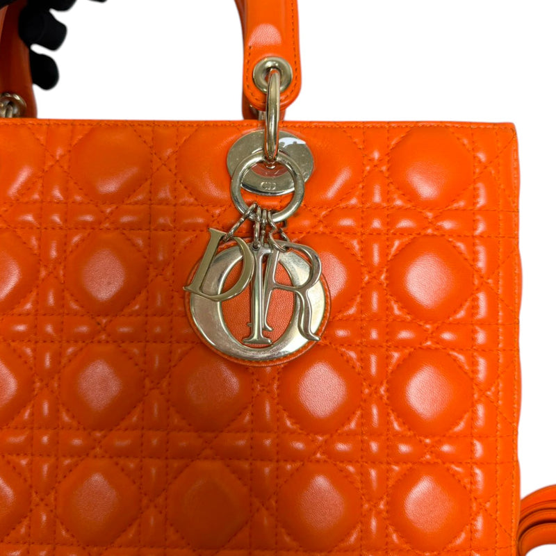 Lady Dior Large Lambskin Cannage Orange GHW