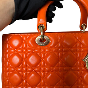 Lady Dior Large Lambskin Cannage Orange GHW