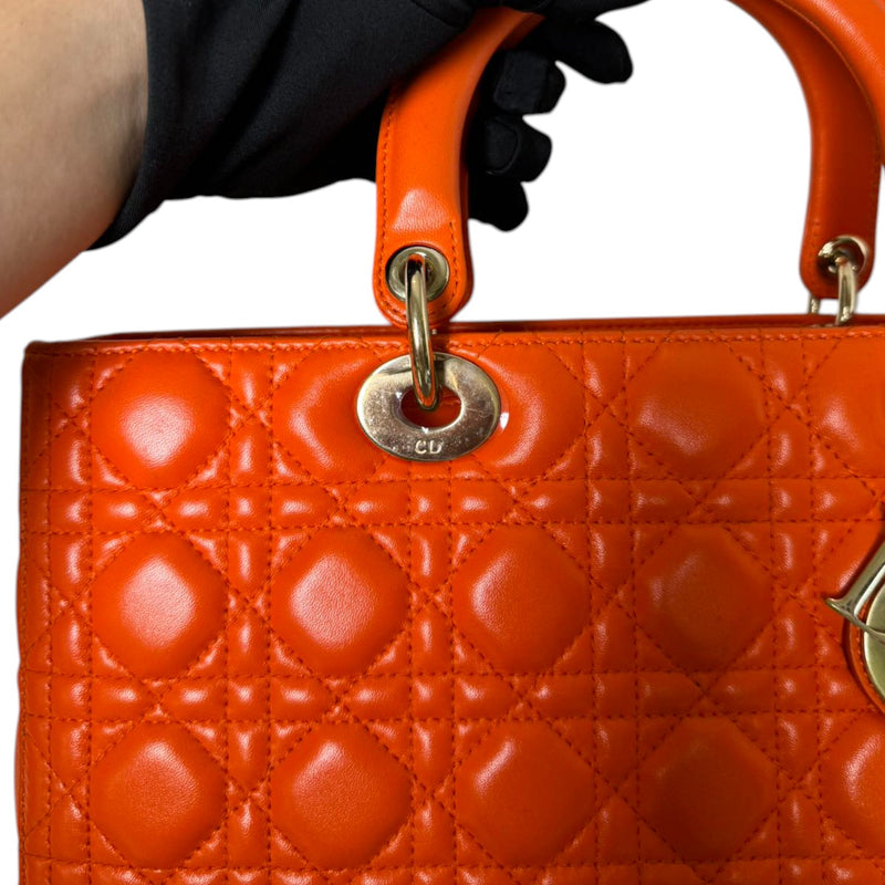 Lady Dior Large Lambskin Cannage Orange GHW