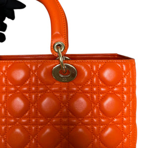 Lady Dior Large Lambskin Cannage Orange GHW