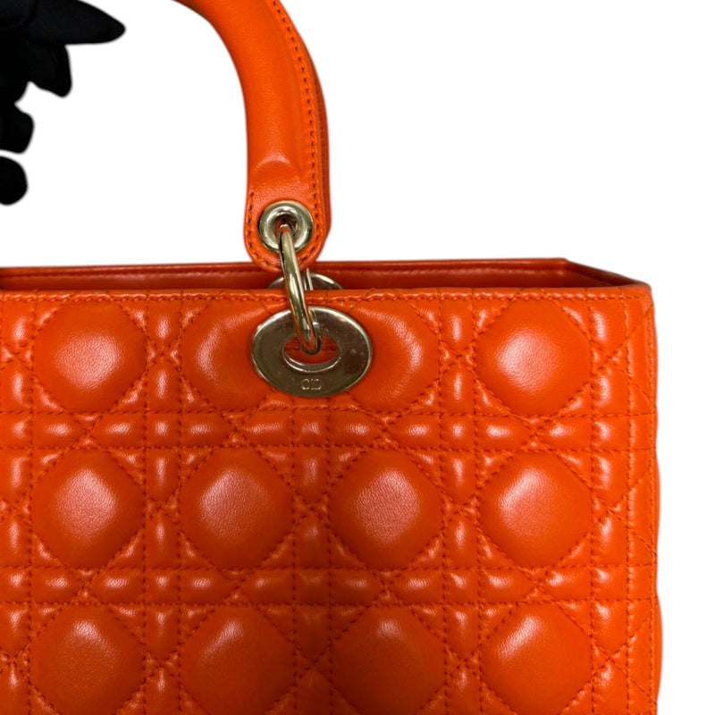 Lady Dior Large Lambskin Cannage Orange GHW