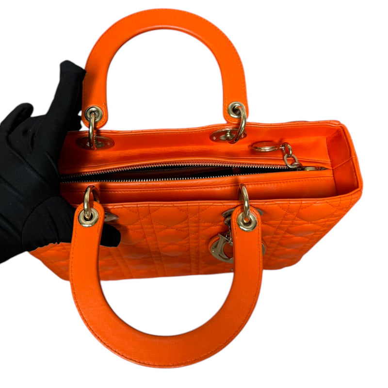 Lady Dior Large Lambskin Cannage Orange GHW