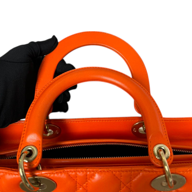 Lady Dior Large Lambskin Cannage Orange GHW