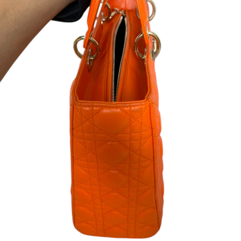Lady Dior Large Lambskin Cannage Orange GHW