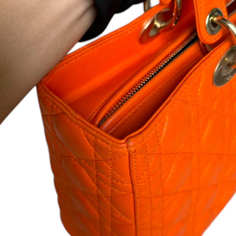 Lady Dior Large Lambskin Cannage Orange GHW