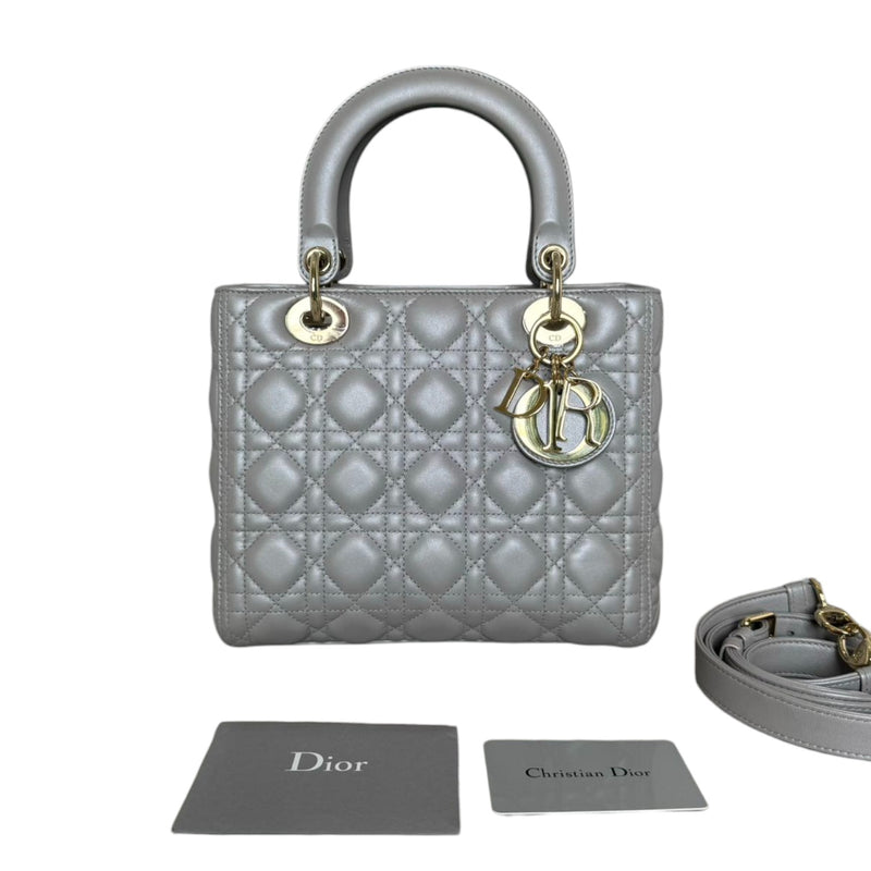 Lady Dior Medium Lambskin Cannage Silver GHW