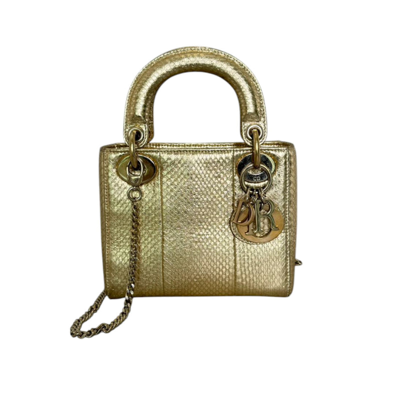 Lady Dior Mini Python Gold GHW
