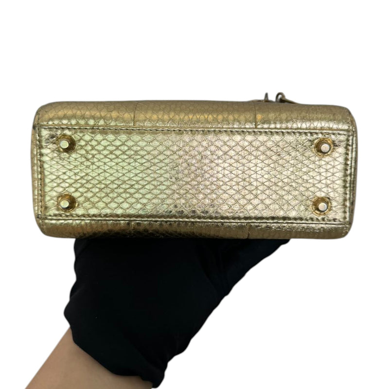 Lady Dior Mini Python Gold GHW
