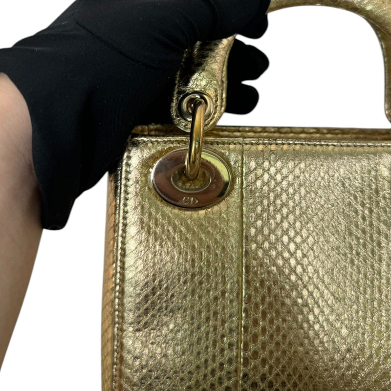 Lady Dior Mini Python Gold GHW