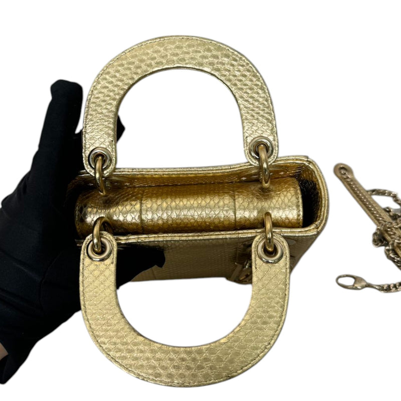 Lady Dior Mini Python Gold GHW