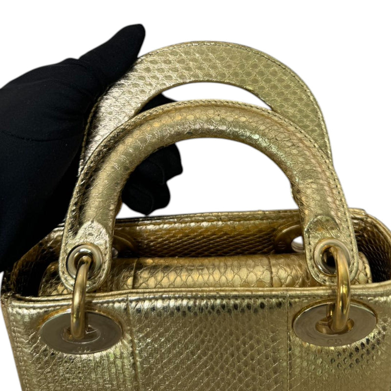 Lady Dior Mini Python Gold GHW