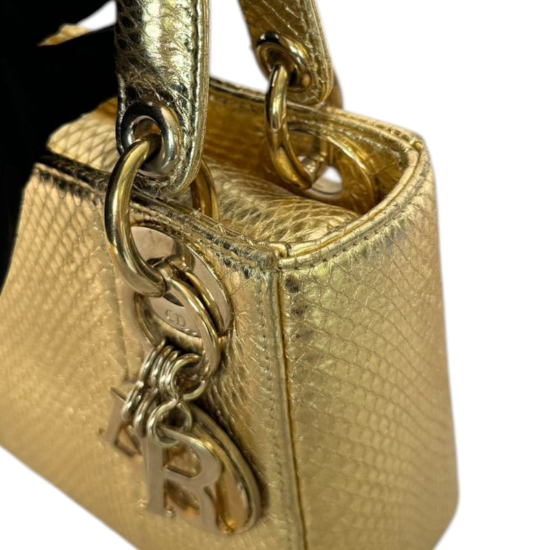 Lady Dior Mini Python Gold GHW