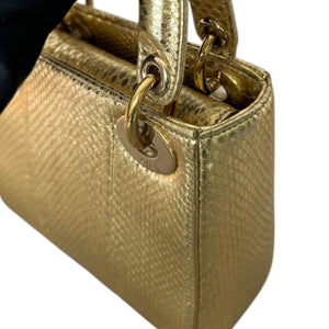Lady Dior Mini Python Gold GHW