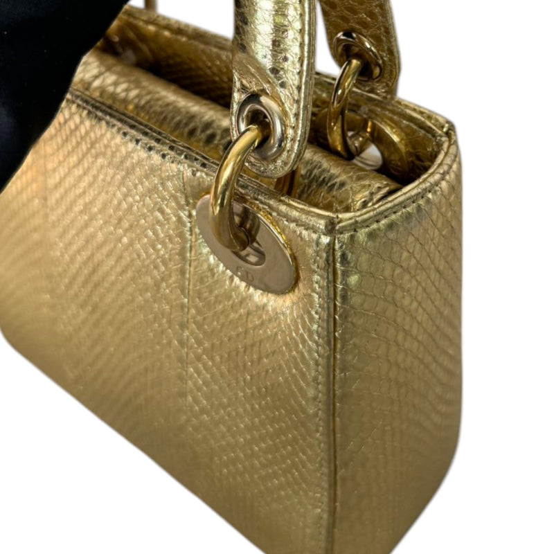 Lady Dior Mini Python Gold GHW