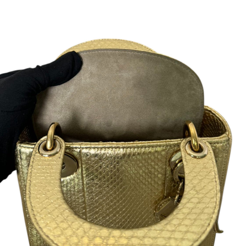 Lady Dior Mini Python Gold GHW