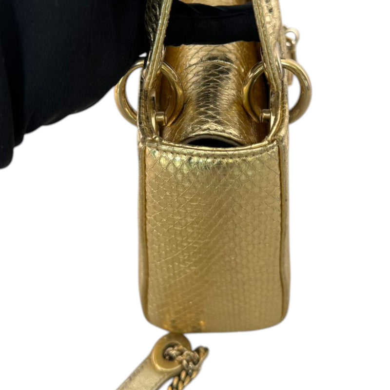 Lady Dior Mini Python Gold GHW