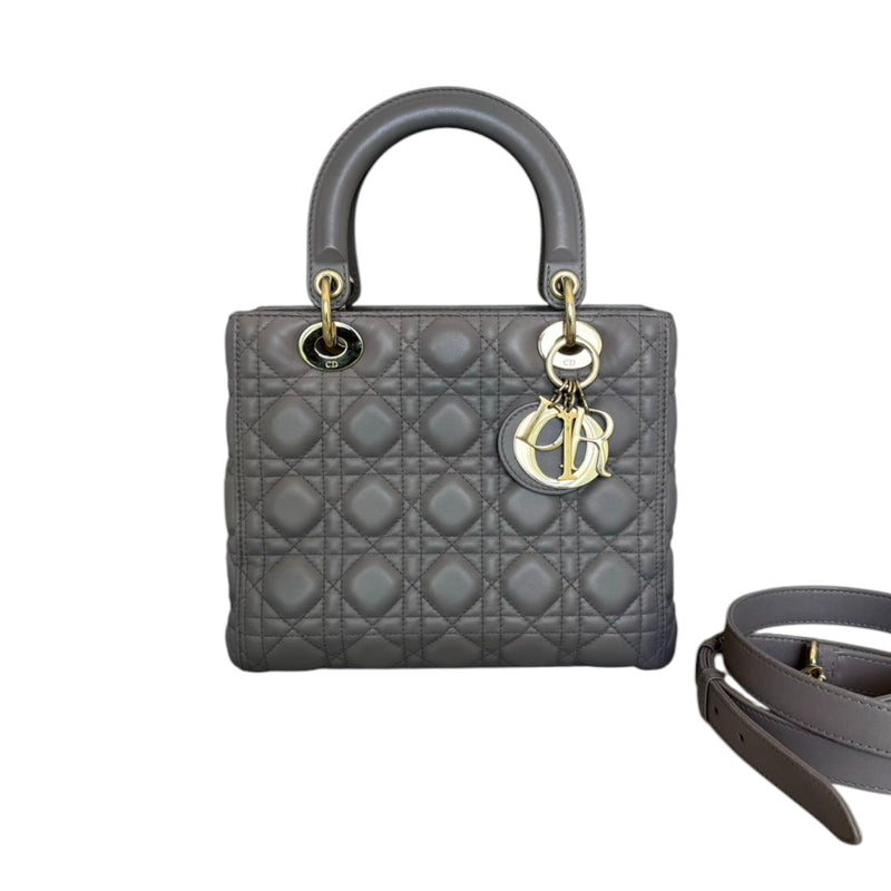 Medium Lady Dior Lambskin Cannage Grey GHW