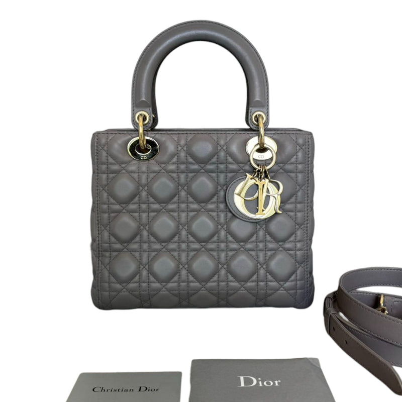 Medium Lady Dior Lambskin Cannage Grey GHW