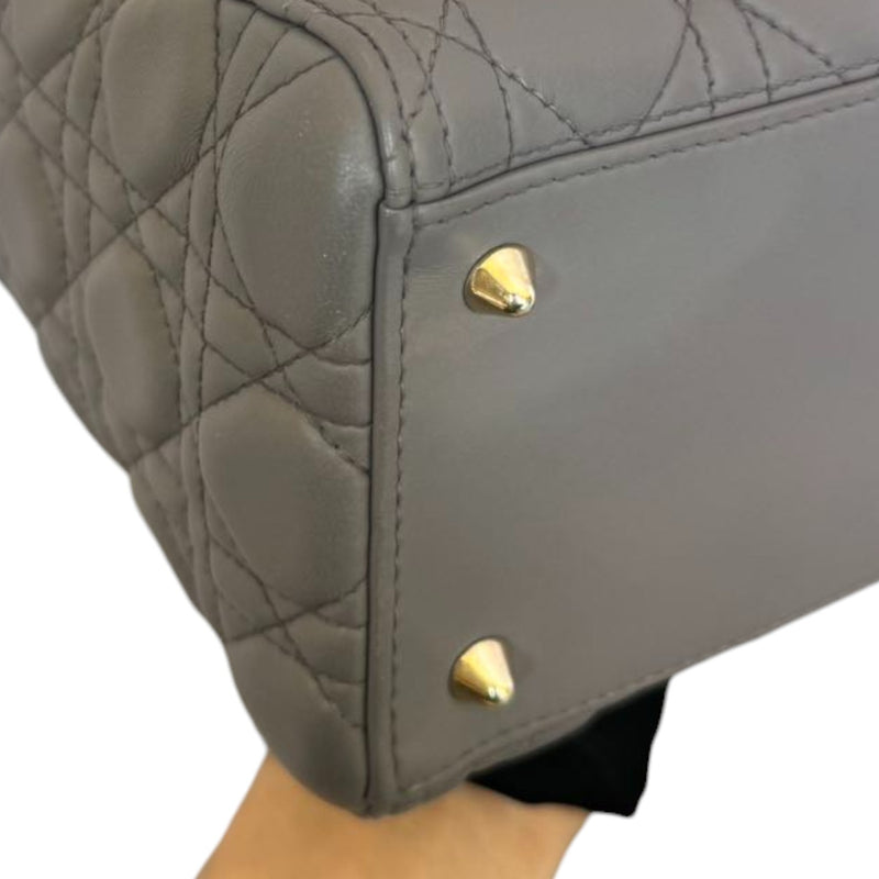 Medium Lady Dior Lambskin Cannage Grey GHW