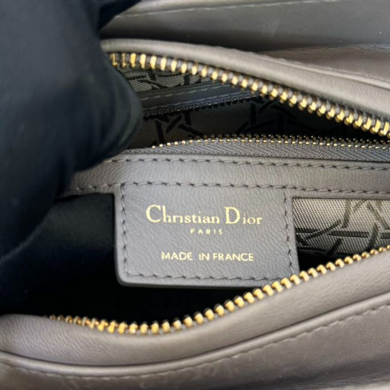 Medium Lady Dior Lambskin Cannage Grey GHW
