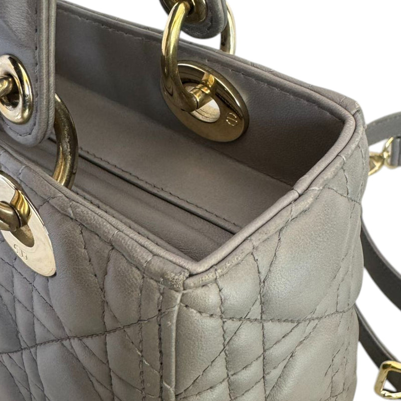 Medium Lady Dior Lambskin Cannage Grey GHW